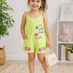 Girls Lime Green Tie-Up Strap Romper