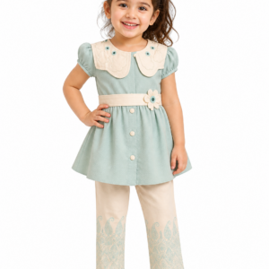 Cute Tunic Top with Embroidered Pants Set for Girls