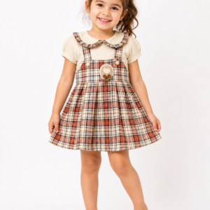 Elegant Plaid Pinafore Dress with Peter Pan Collar for Girls