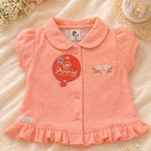 Alternative view of Baby Girl Peach Polka Dot Cotton Romper Dress