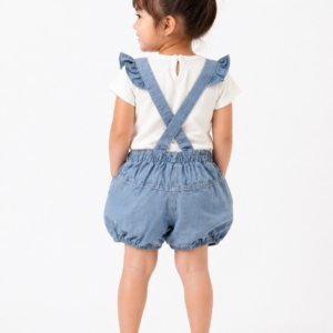 Alternative view of Cute Denim & Pastel Embroidered Baby Girl Dress with Sleeveless Jacket Design