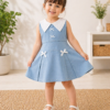 Charming Sky Blue Denim Dress with Peter Pan Collar for Girls