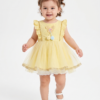 Infant & Toddler Girl’s Lemon Sorbet Tulle Party Dress – Ruffle Shoulder Sun Dress with Matching Bloomers