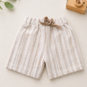 Alternative view of Elegant Beige Striped Kids Formal Dungaree Set with Bow Tie