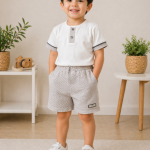 Classic Comfort Boys Co-Ord Set – Minimal Tee & Textured Shorts