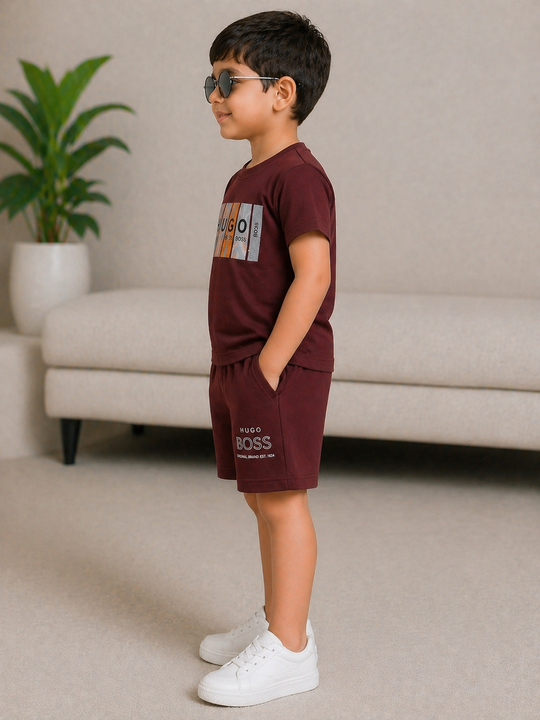 Stylish Boys Maroon Co-Ord Set – Graphic Printed T-Shirt with Matching Shorts - Image 4