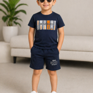 Stylish Boys Blue  Co-Ord Set – Graphic Printed T-Shirt with Matching Shorts