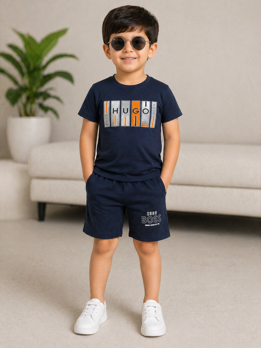 Stylish Boys Blue Co-Ord Set – Graphic Printed T-Shirt with Matching Shorts
