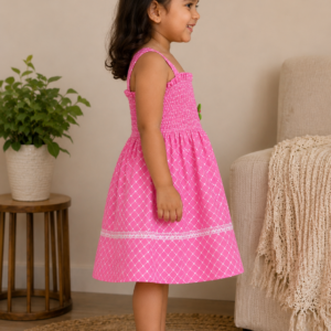 Alternative view of Me&Messy Girls Pink Smocked Fit & Flare Dress with Lace Detail