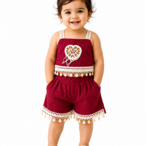 Me&Messy Baby Girls Maroon Boho Co-Ord Set
