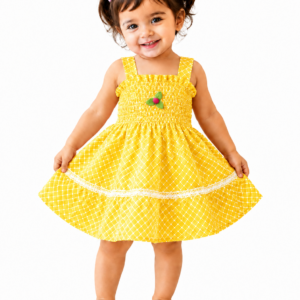 Me&Messy Girls Yellow Smocked Fit & Flare Dress with Lace Detail