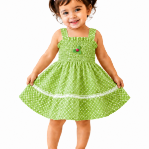 Me&Messy Girls Green Smocked Fit & Flare Dress with Lace Detail