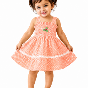 Me&Messy Girls Peach Smocked Fit & Flare Dress with Lace Detail