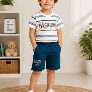 Boys' Nautical Stripe & Teal Shorts Summer Set