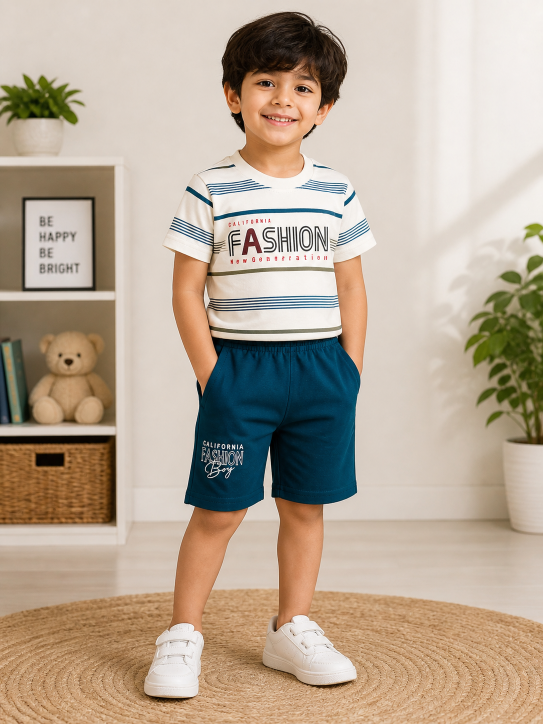 Boys' Nautical Stripe & Teal Shorts Summer Set - Image 2