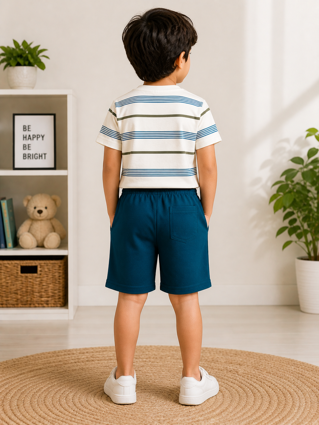 Boys' Nautical Stripe & Teal Shorts Summer Set - Image 3