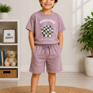 Boys Cotton Co-ord Set – “Highassed” Printed T-Shirt with Matching Shorts (Casual Summer Wear)