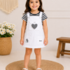 Me & Messy Girls White Pinafore Dress with Striped T-Shirt | 2-Piece Cotton Dungaree Dress Set | Casual & Party Wear for Girls