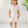 Me & Messy Girls White Cotton Co-Ord Set | Half Sleeve Shirt & Cargo Shorts | Stylish Summer Outfit for Girls