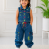 Me & Messy Girls Dark Denim Co-Ord Set | Sleeveless Crop Jacket & Cargo Jogger Pants | Premium Casual Wear for Girls