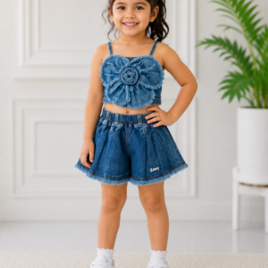 Me & Messy Girls Sky Blue Co-Ord Set | Sleeveless Zip-Up Top with Cargo Shorts | Trendy Summer Outfit for Kids