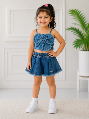 Me & Messy Girls Sky Blue Co-Ord Set | Sleeveless Zip-Up Top with Cargo Shorts | Trendy Summer Outfit for Kids